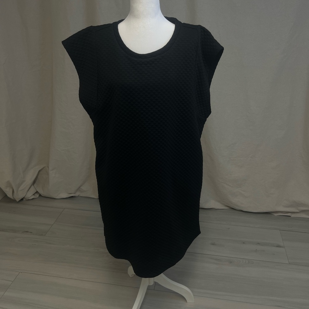 Jodifl Black Bubble Textured Tunic‎ Top Dress Sz 3X Cap Sleeve Minimalist Modern